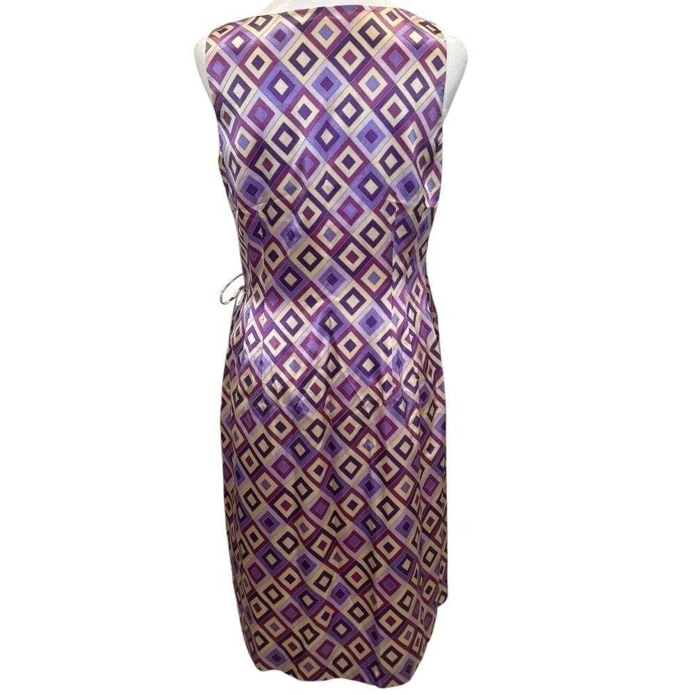 Shoshanna Silk Pink Purple Geometric Print Wrap Dress Sz 12 Sleeveless Lined - Picture 3 of 7